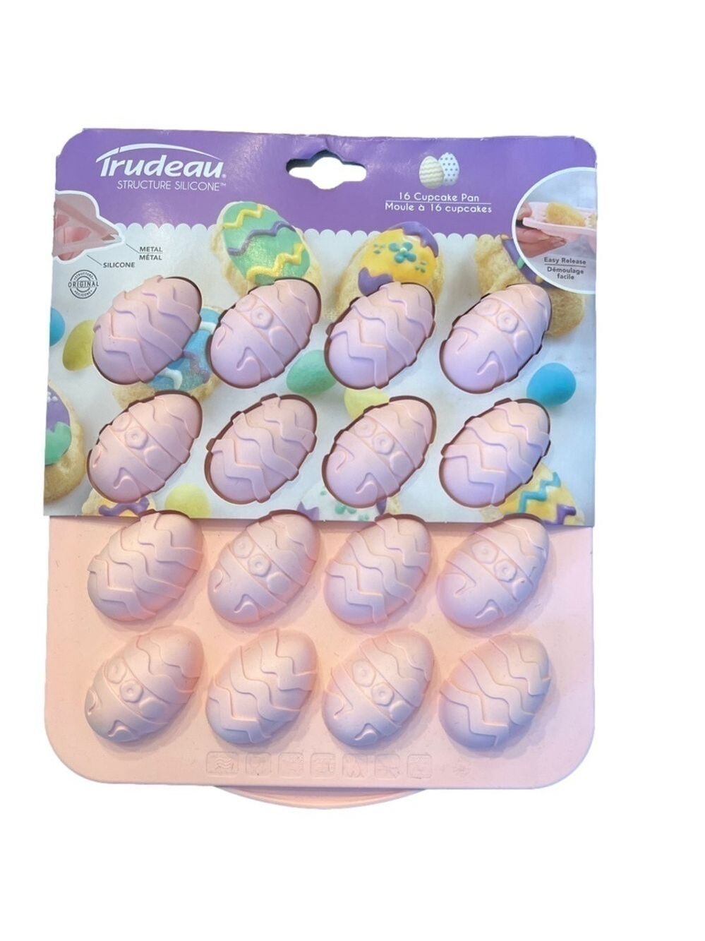 New Trudeau Silicone Cupcake/ Candy Pan Mold. Pink Easter Eggs. 16ct